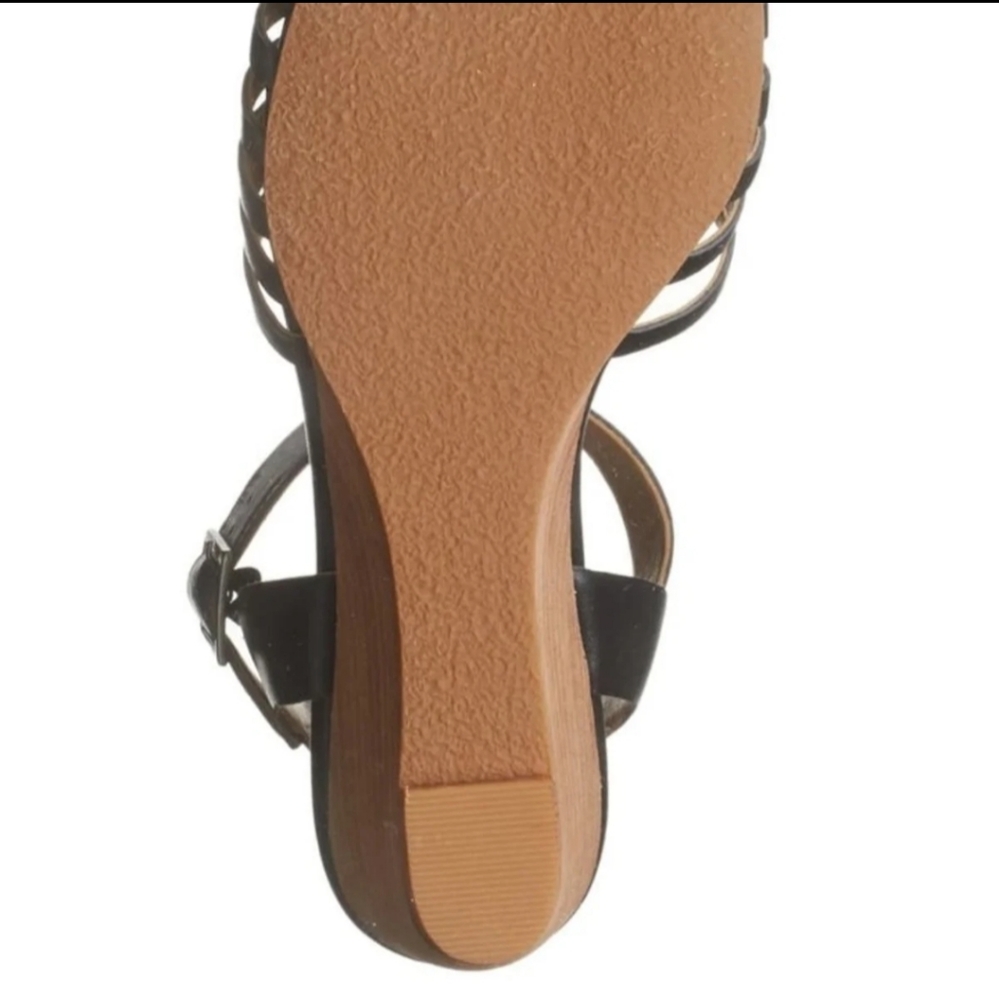 Susina Terra-Lea Black Leather Wedge Sandal Size 5.5 - Picture 3 of 8